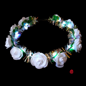 VINCHA CORONA FLORES BLANCAS LUMINOSAS LED X 1